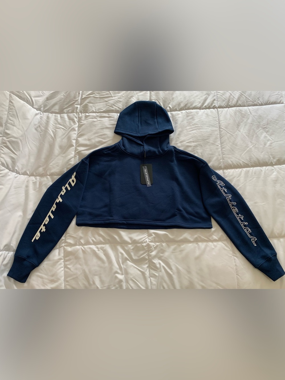 New Alphalete WOMEN'S TRILOGY CROP HOODIE Size S (colour- denim)
